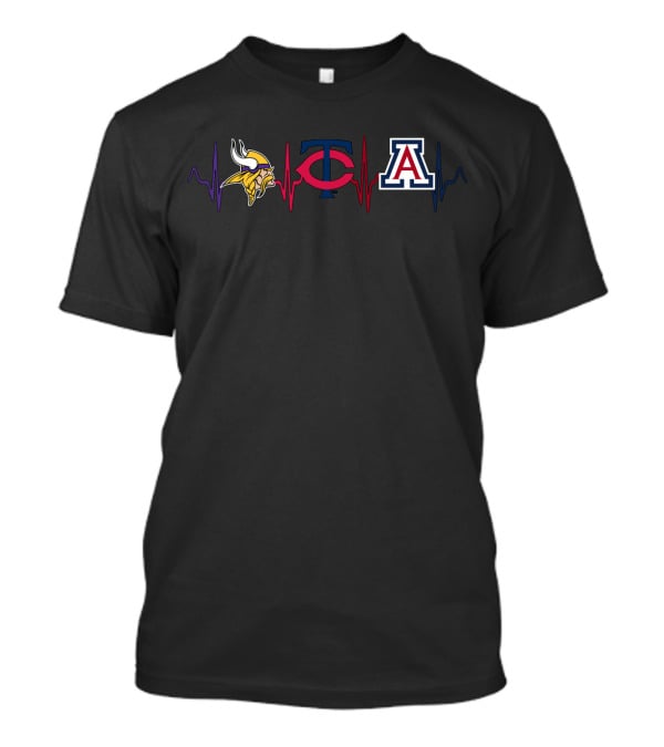 Minnesota Vikings Heartbeat Love With Minnesota Twins Arizona Wildcats T-Shirt