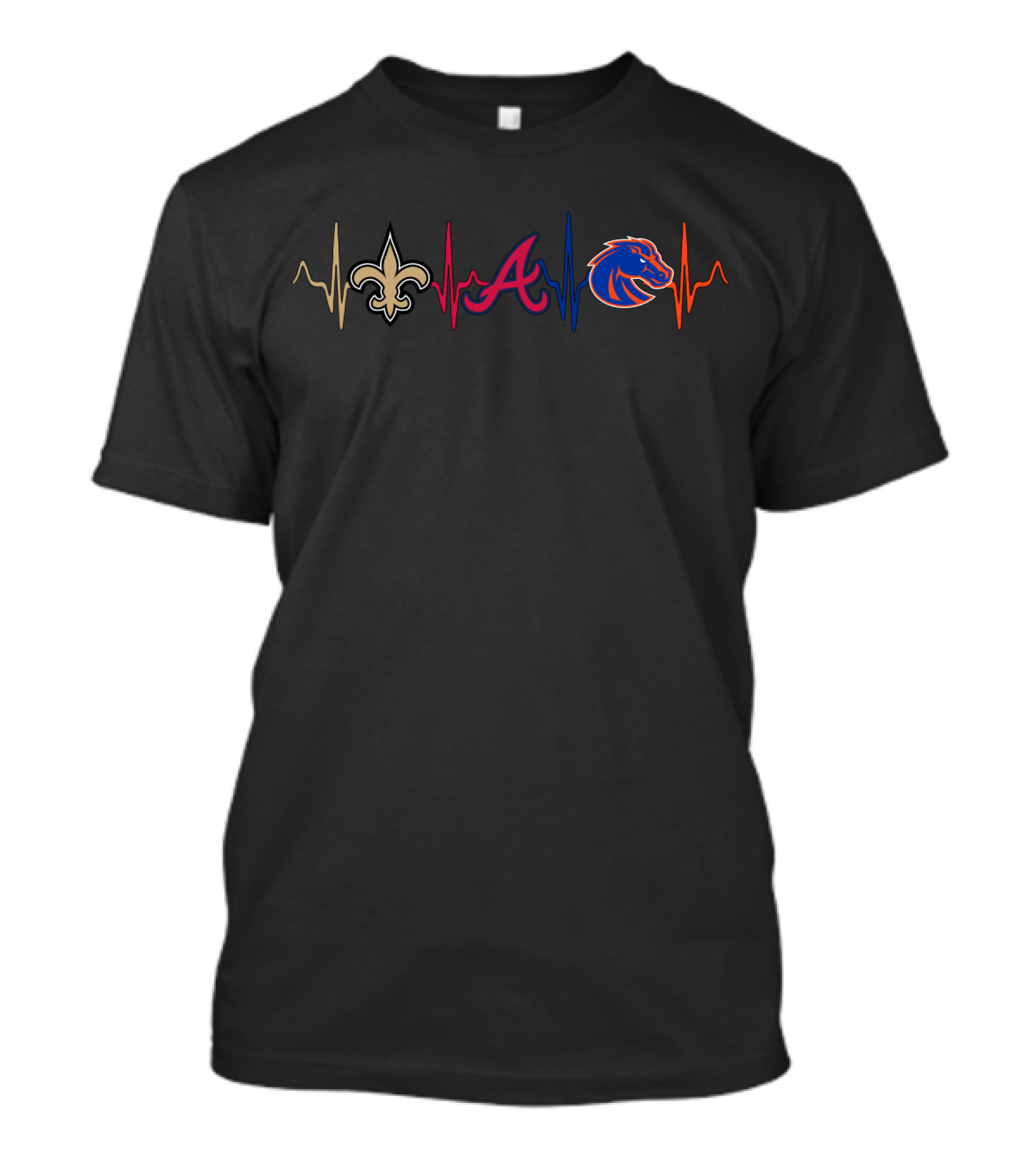 Love Saints Braves Boise State Broncos Heartbeat T-Shirt