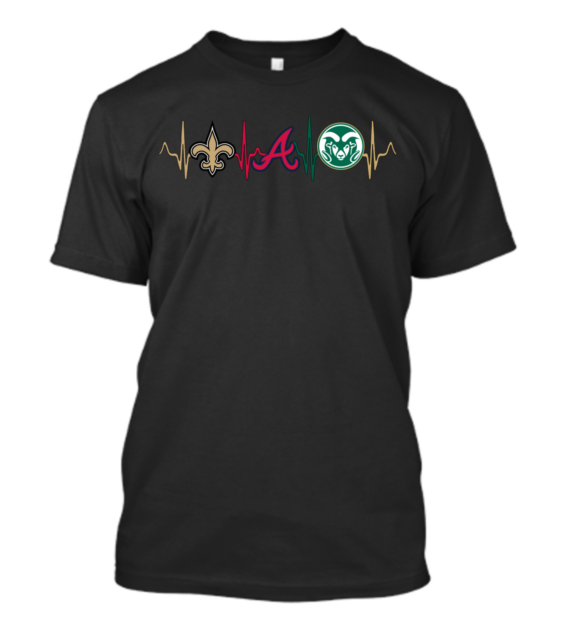New Orleans Saints Atlanta Braves Colorado State Rams Heartbeat T-Shirt