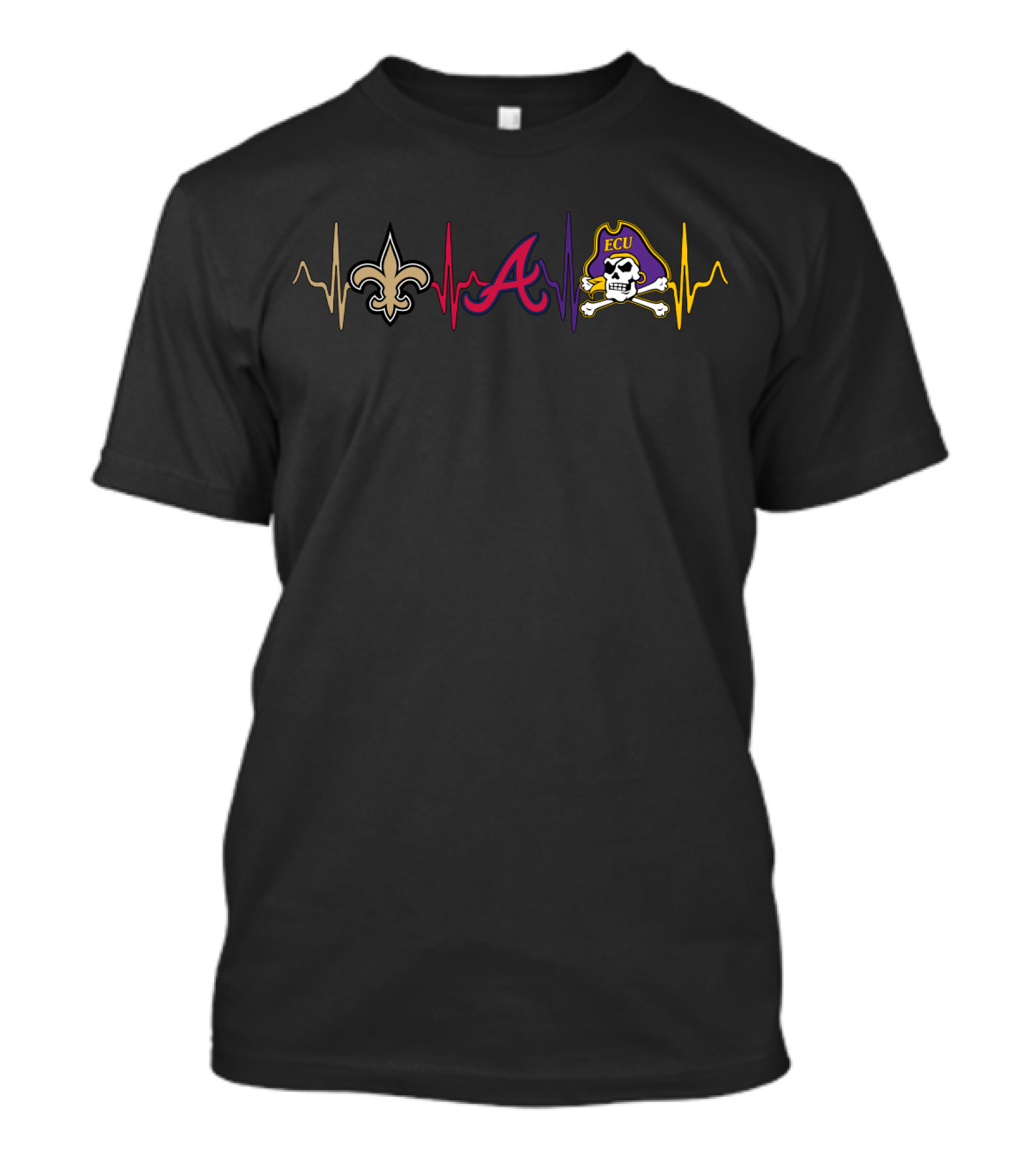 Love Saints Braves Ecu Heartbeat T-Shirt