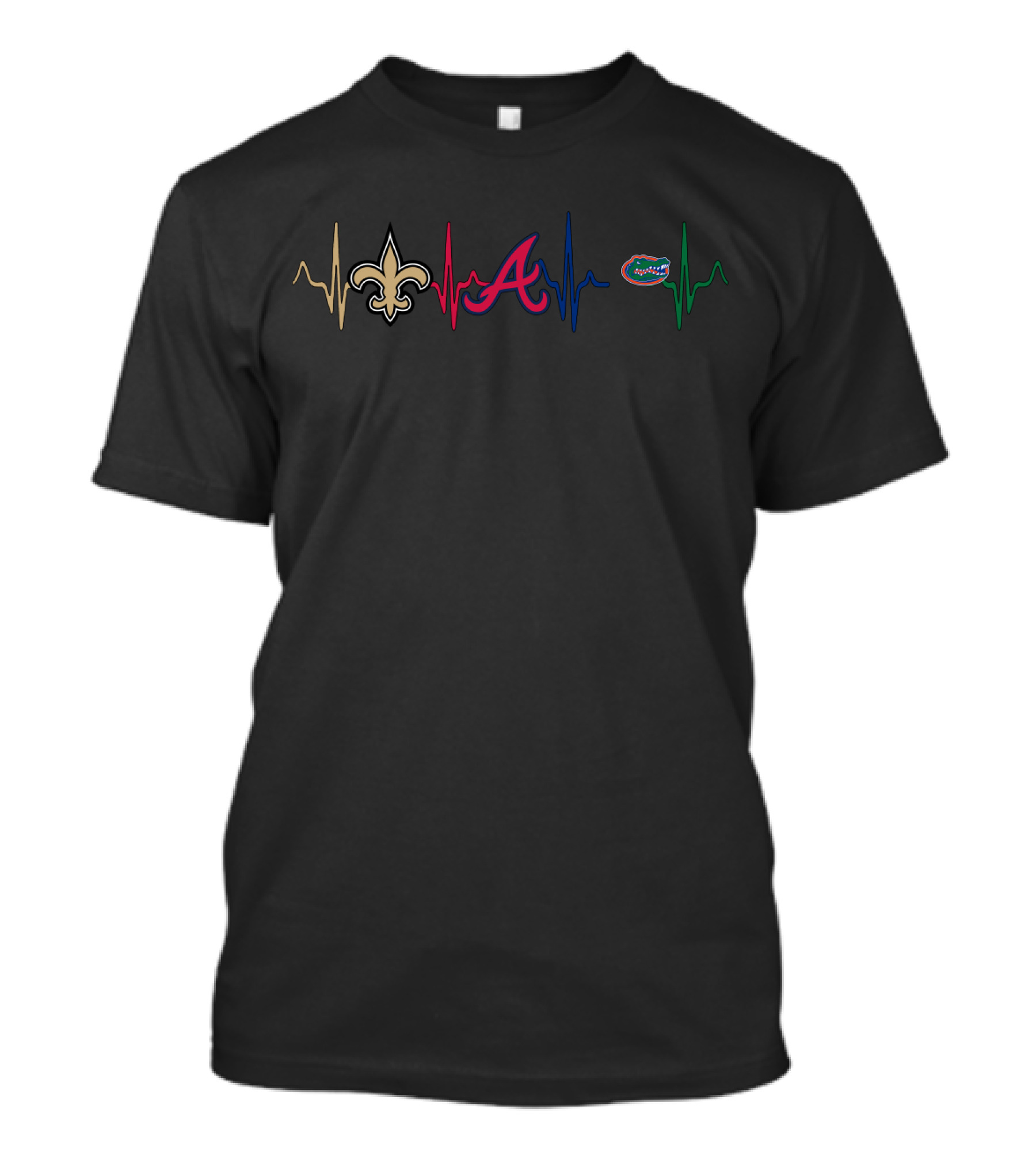 Love Saints Braves Gators Heartbeat Line T-Shirt