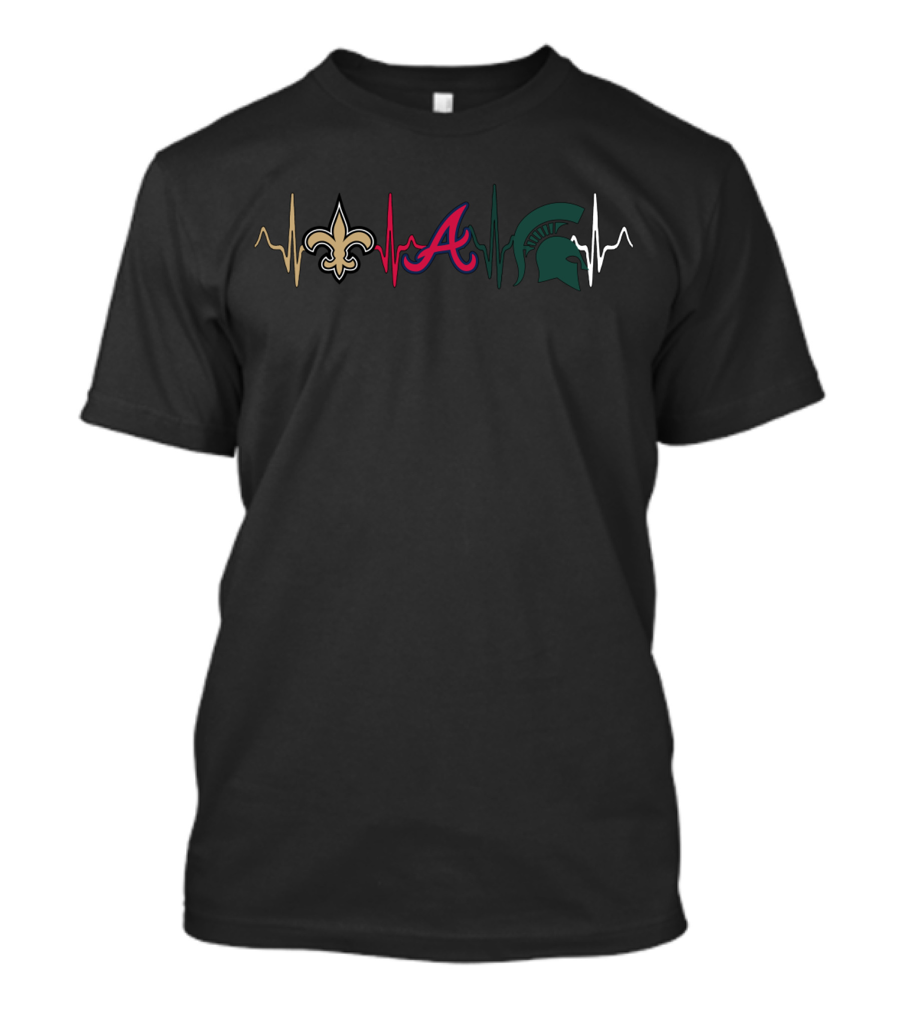 Love Saints Atlanta Braves Michigan State Spartans Heartbeat T-Shirt