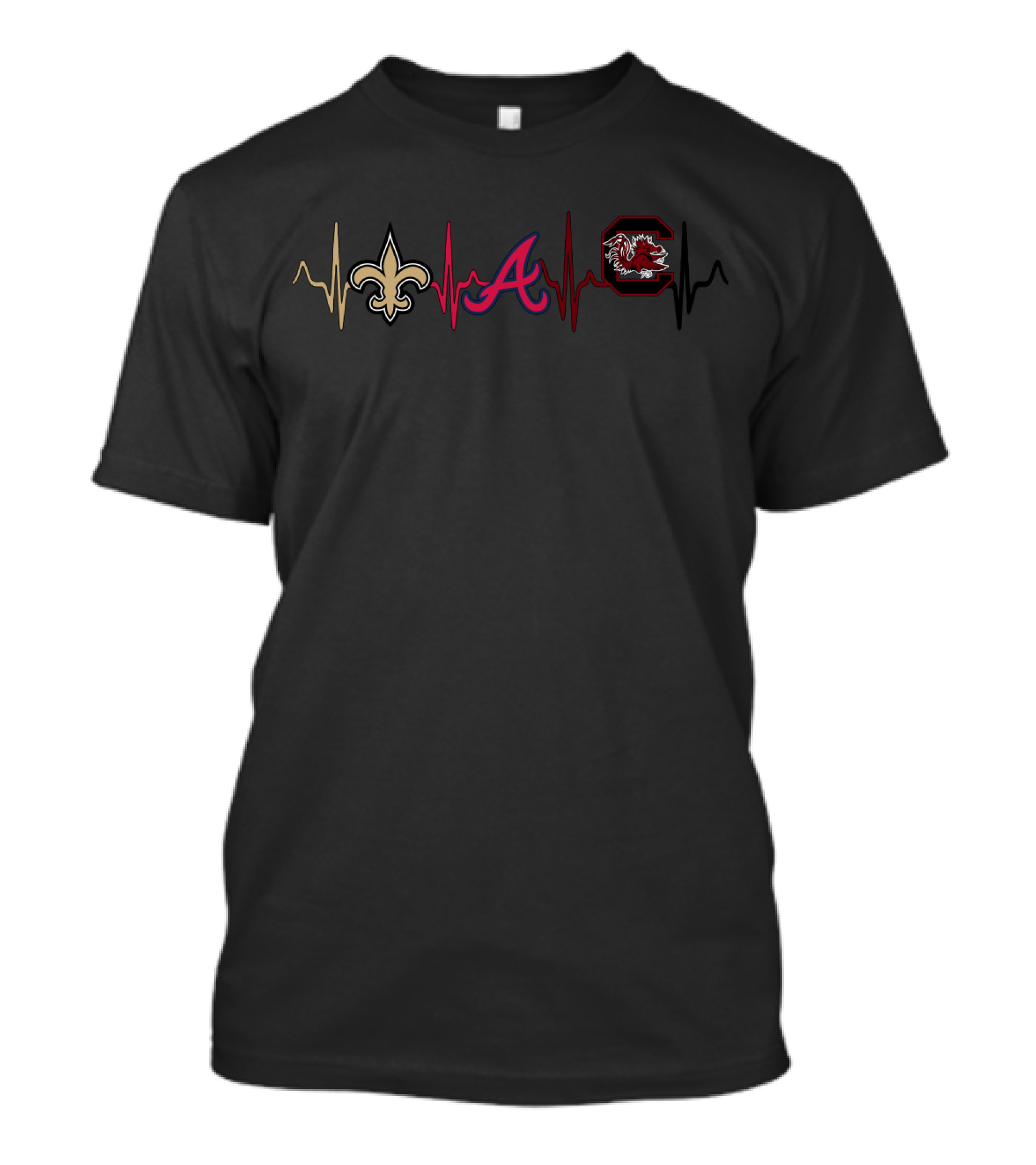 Love Saints Braves South Carolina Gamecocks Heartbeat T-Shirt