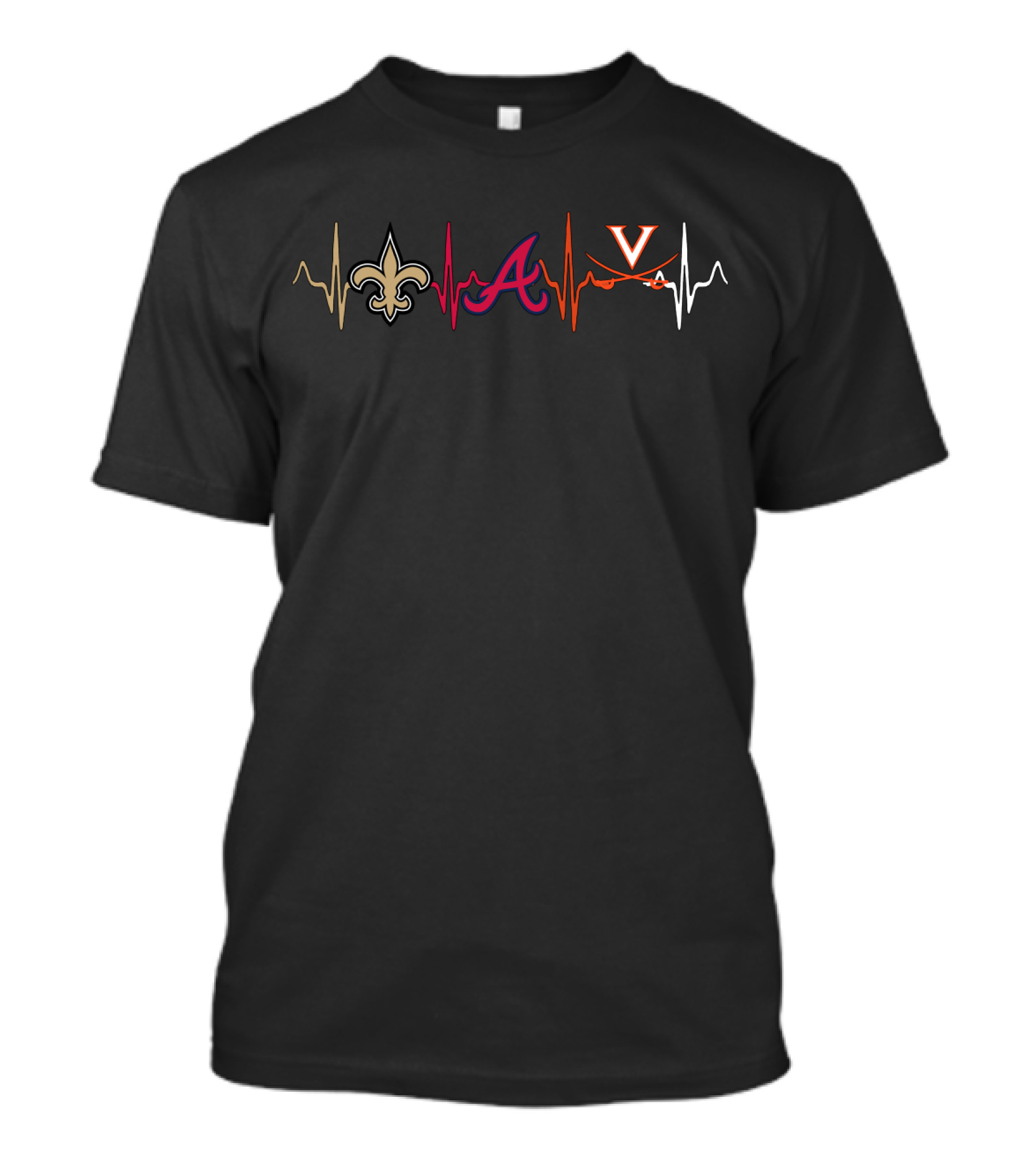 New Orleans Saints Atlanta Braves Virginia Cavaliers Heartbeat T-Shirt