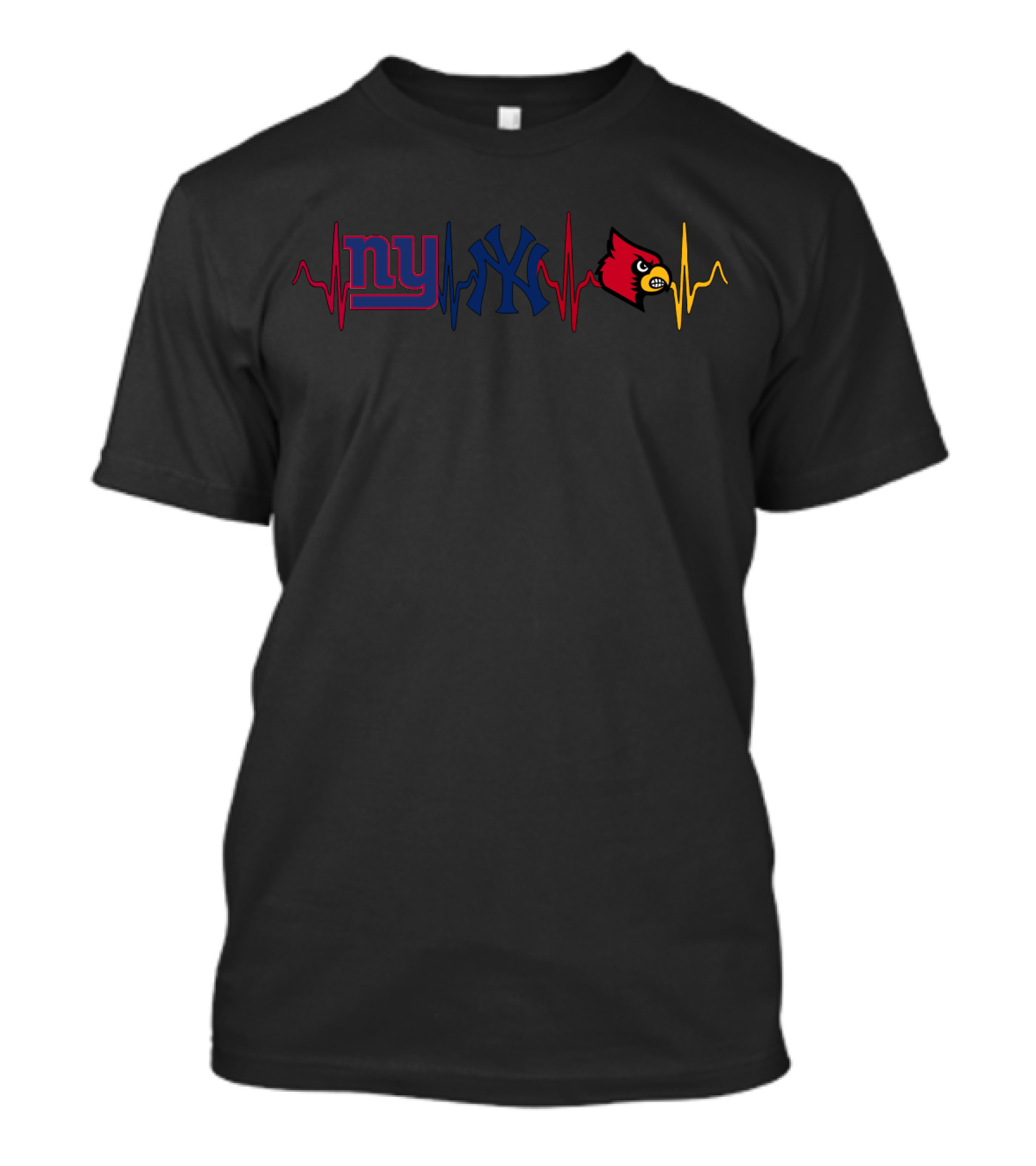 New York Giants Yankees Louisville Cardinals Heartbeat T-Shirt