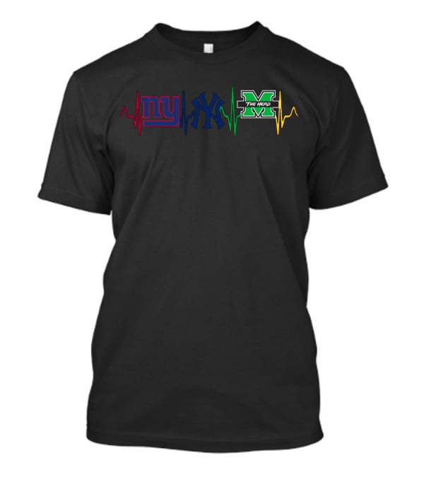 Ny Giants Yankees Marshall Thundering Herd Heartbeat T-Shirt