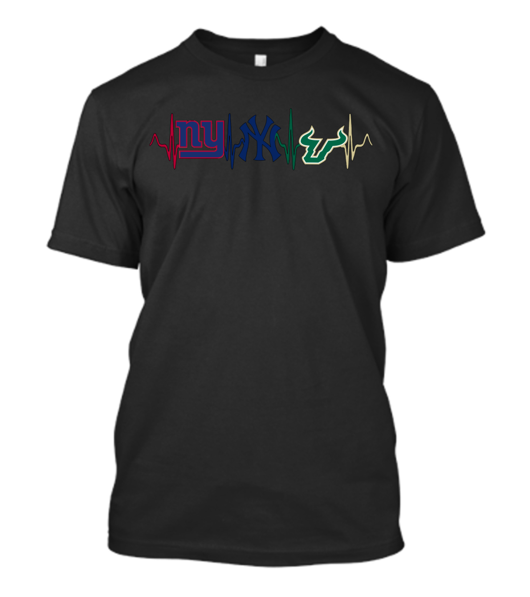 Love Giants Yankees Usf Logo Heartbeat T-Shirt