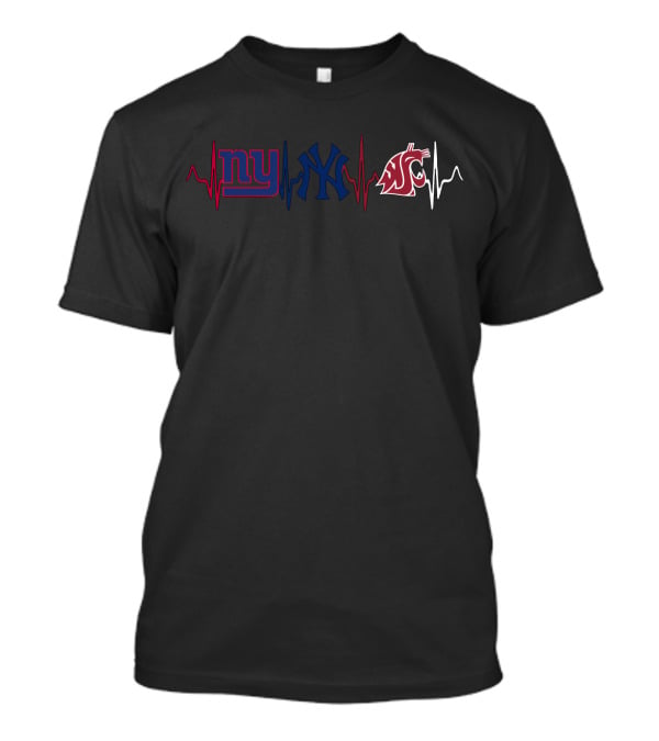 Ny Giants Ny Yankees Washington State Cougars Heartbeat T-Shirt