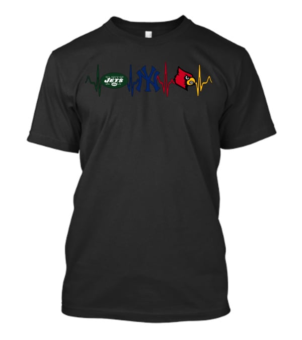 Jets Yankees Louisville Cardinals Heartbeat T-Shirt