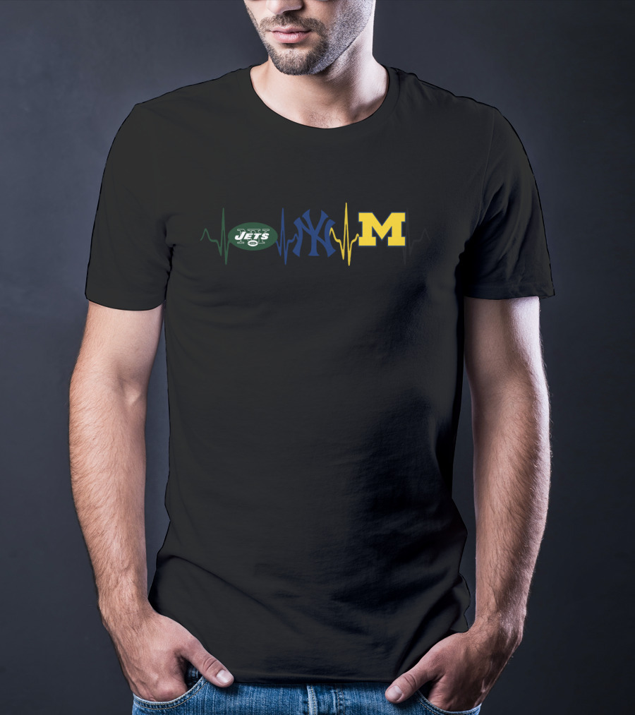 Jets Yankees Michigan Heartbeat Trio T-Shirt