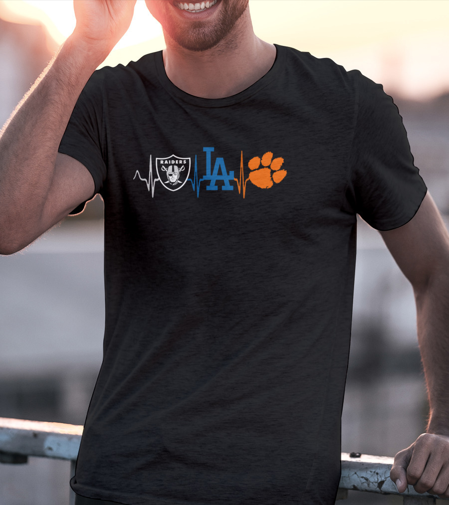 Raiders Dodgers Clemson Heartbeat T-Shirt
