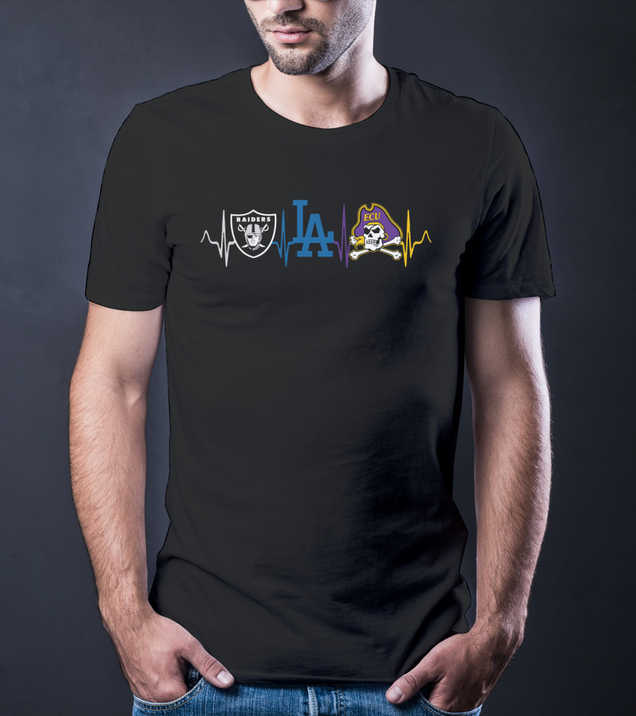 Raiders La Dodgers Ecu Pirates Heartbeat T-Shirt