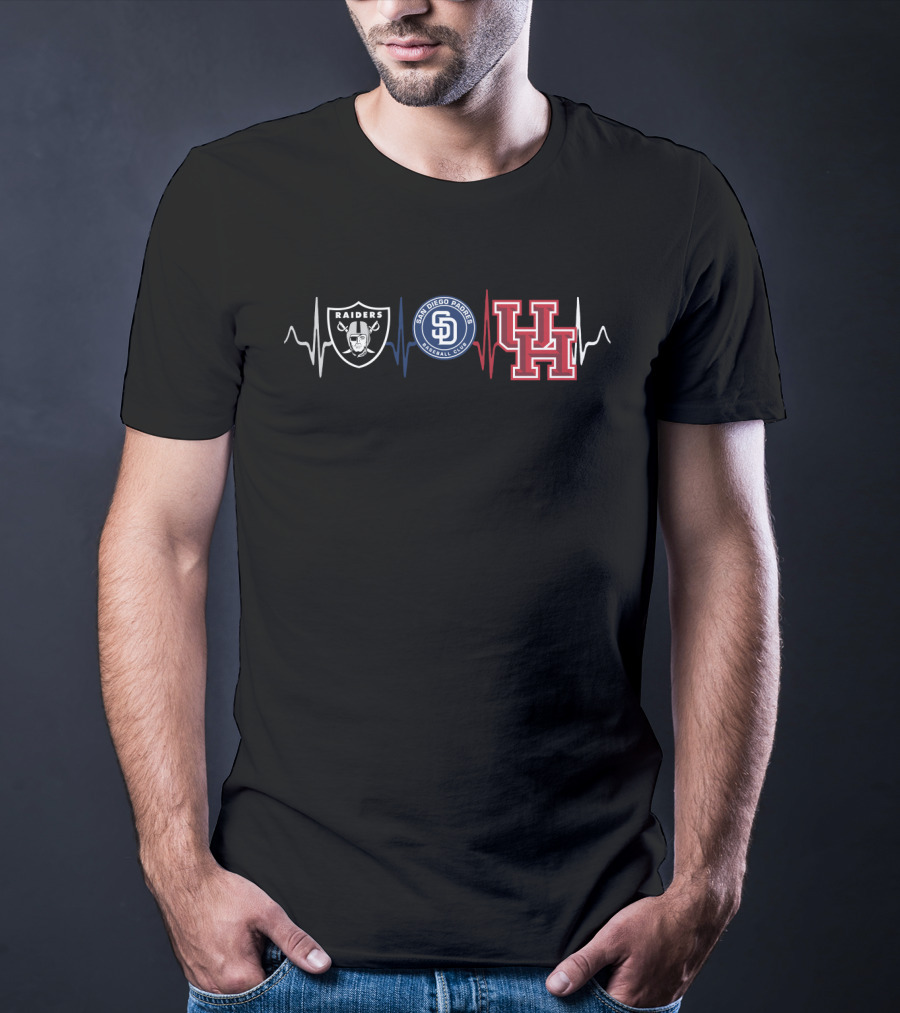 Raiders Padres Houston Cougars Heartbeat Icons T-Shirt