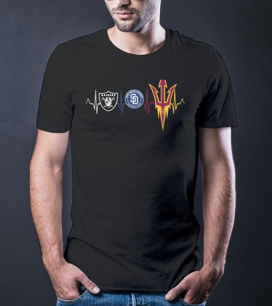 Raiders Padres State Heartbeat Icon Logos T-Shirt