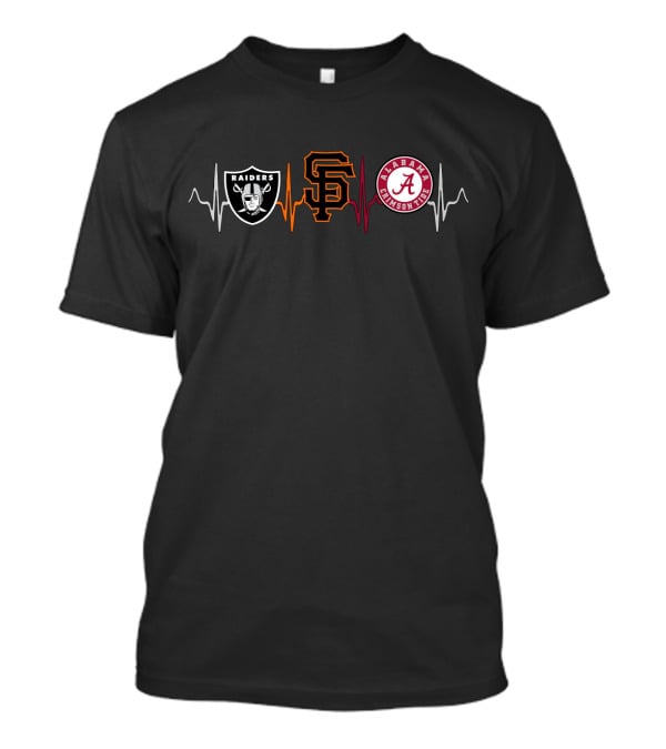 Raiders Giants Alabama Crimson Tide Heartbeat T-Shirt