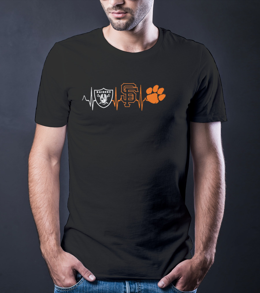 Raiders Giants Sf Clemson Paw Heartbeat T-Shirt