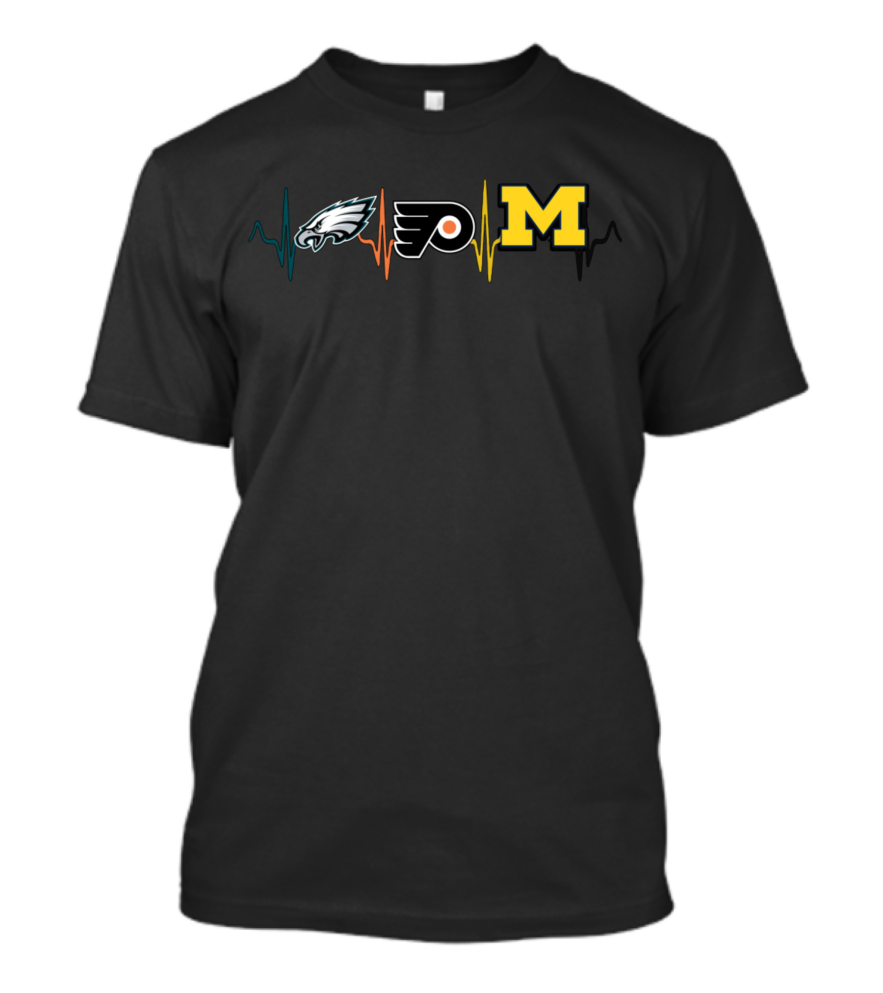 Philadelphia Eagles Flyers Michigan Wolverines Heartbeat T-Shirt