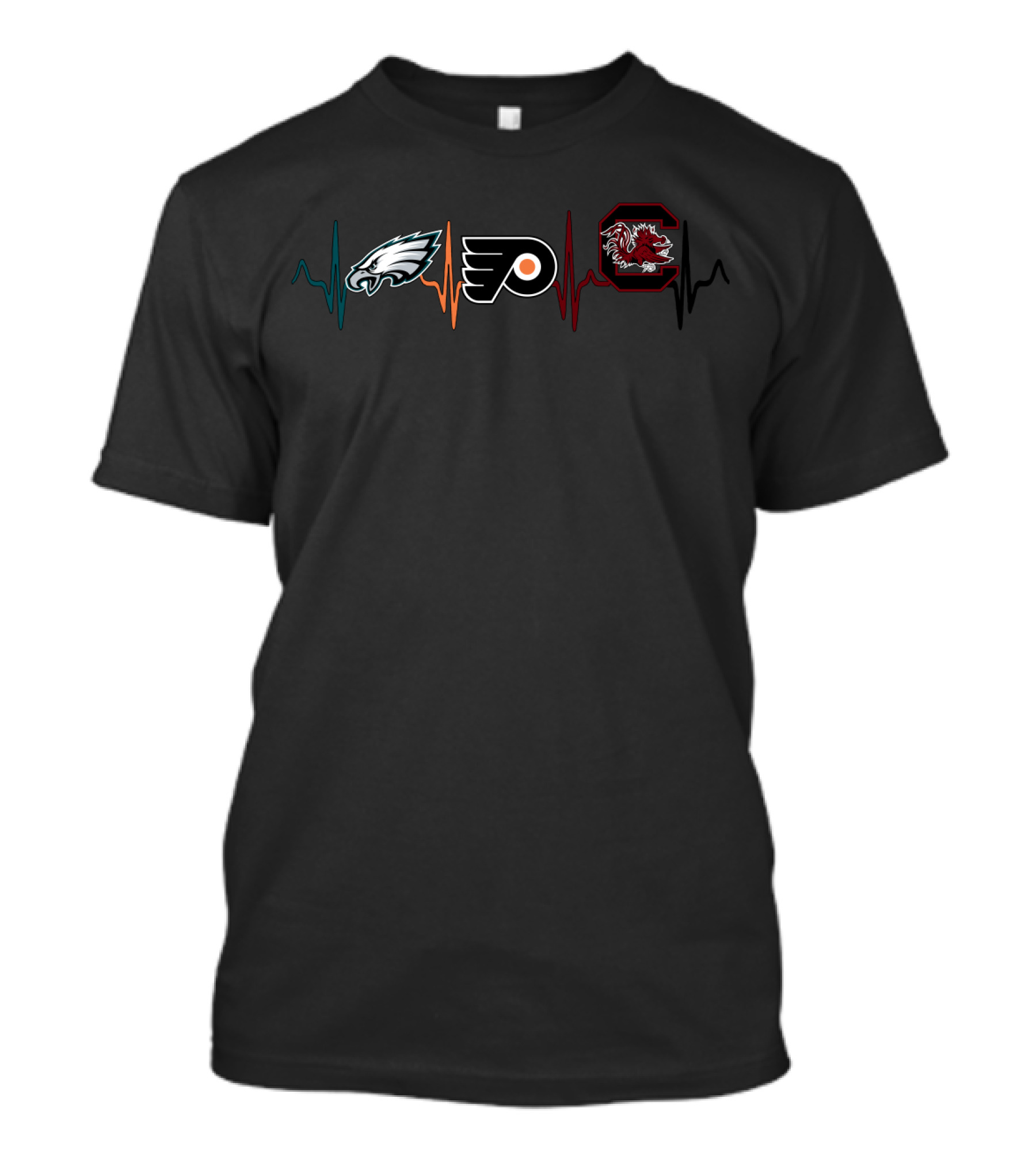 Philadelphia Eagles Flyers South Carolina Gamecocks Heartbeat Pulse T-Shirt