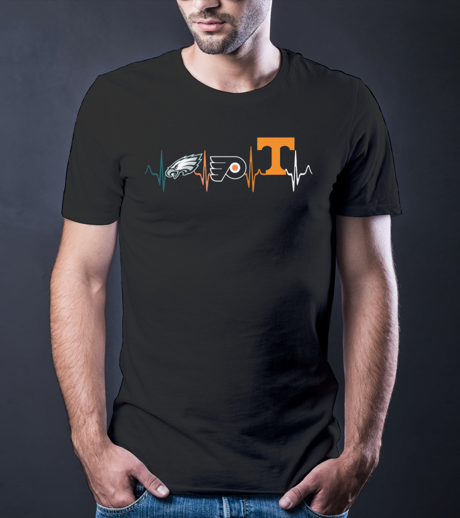 Philadelphia Eagles And Flyers Love With Tennessee Volunteers Heartbeat T-Shirt