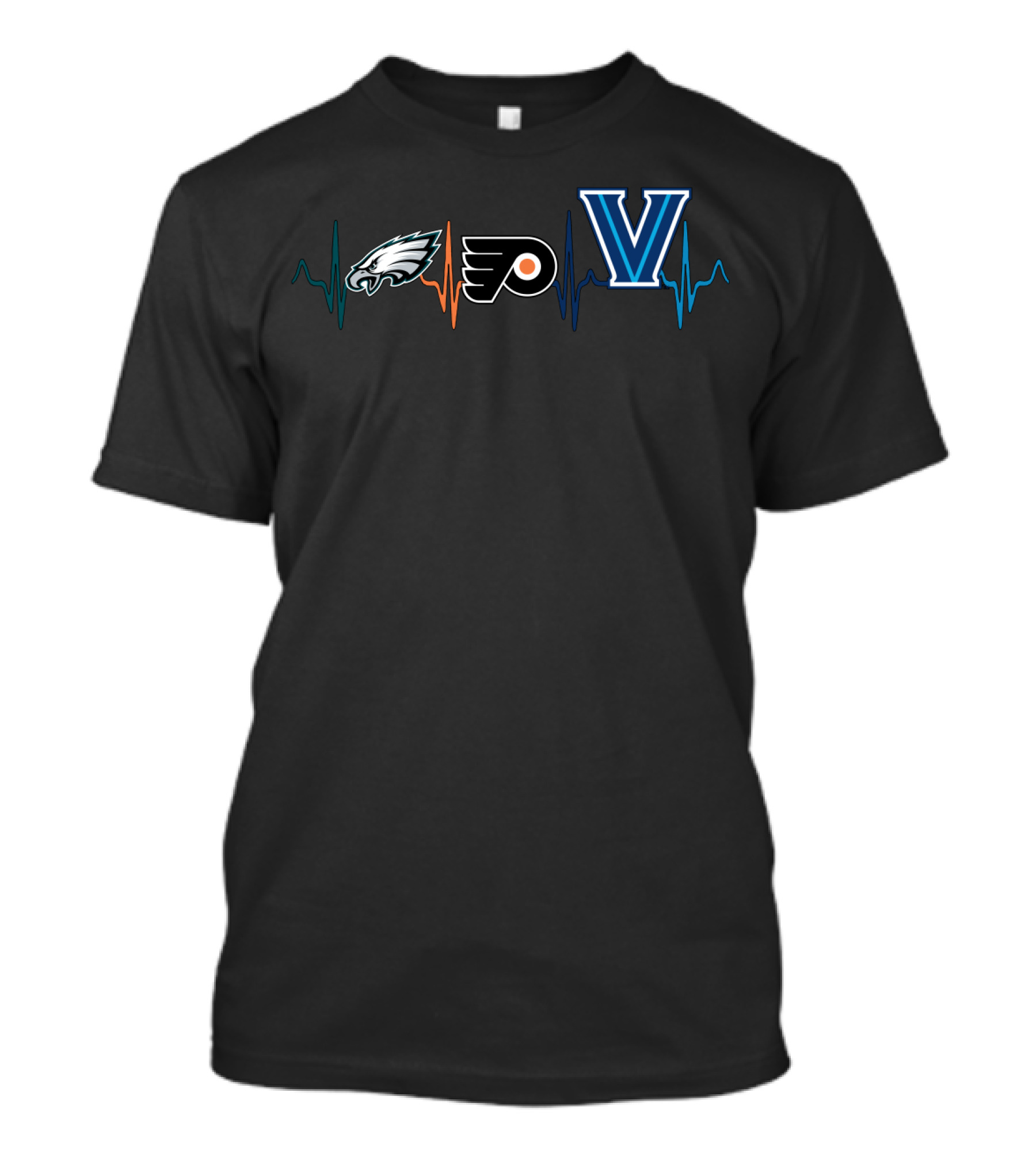 Philadelphia Eagles Flyers Villanova Wildcats Heartbeat T-Shirt