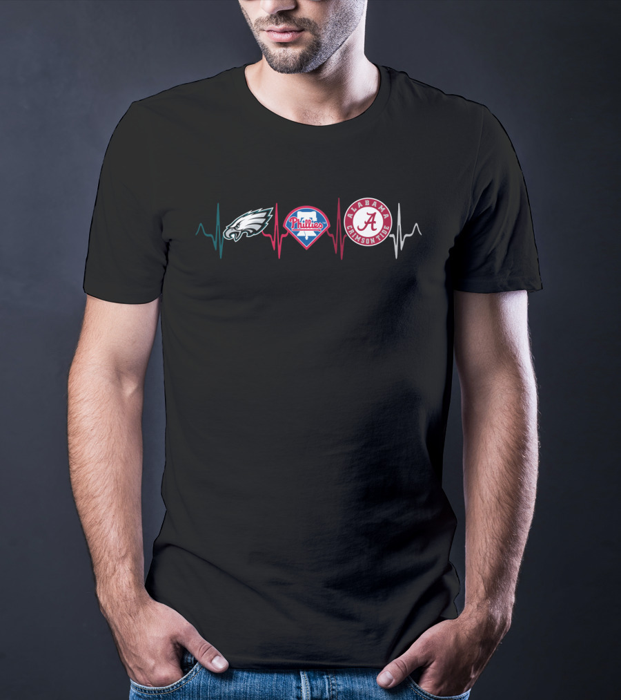Eagles Phillies Alabama Crimson Tide Heartbeat T-Shirt