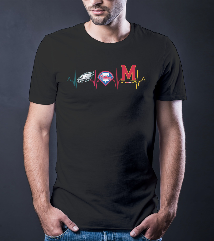 Philadelphia Eagles Phillies Maryland Terrapins Heartbeat T-Shirt