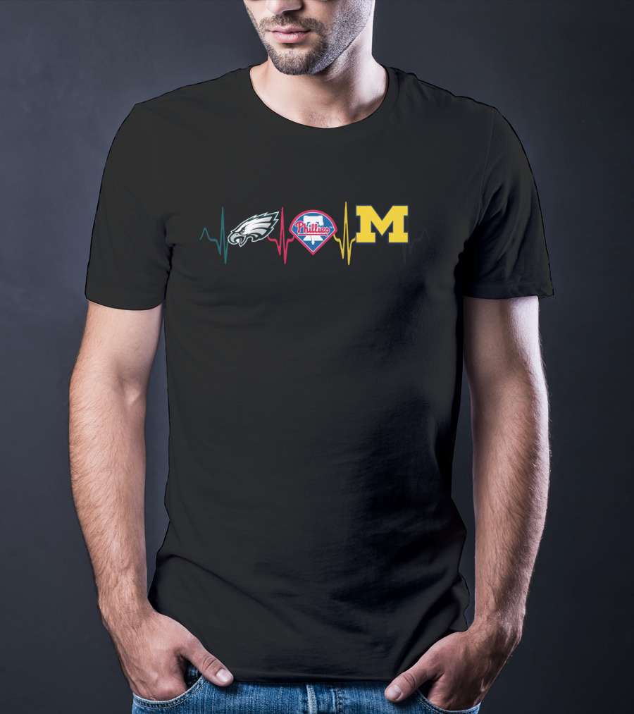 Philadelphia Eagles Phillies Michigan Wolverines Heartbeat T-Shirt