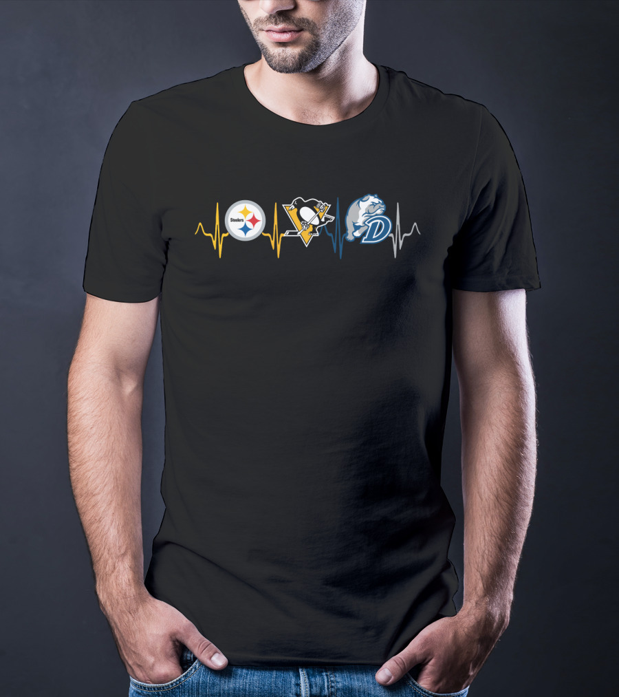 Steelers Penguins Bulldogs Heartbeat Logo Combination T-Shirt