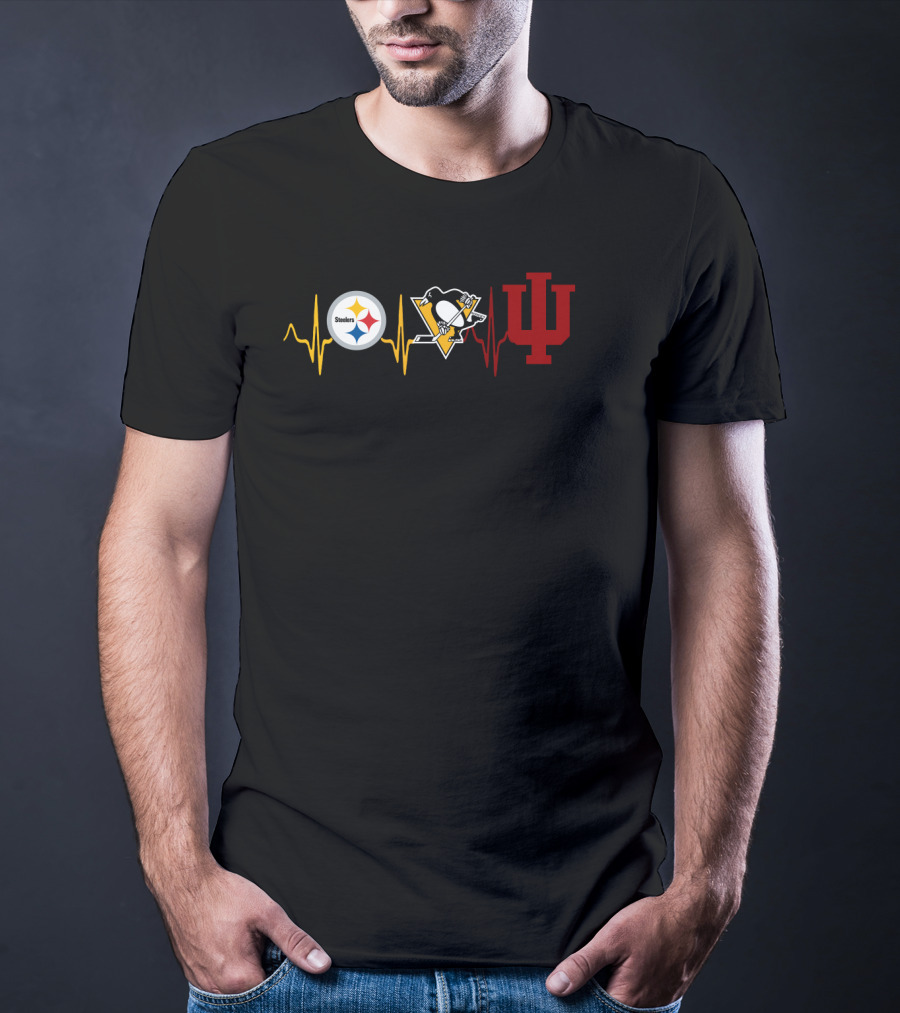 Steelers Penguins Indiana Hoosiers Heartbeat Logo Collaboration T-Shirt
