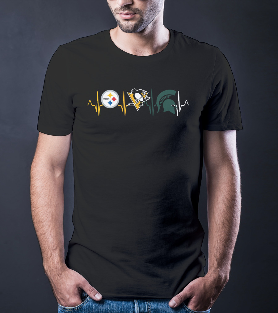 Steelers Penguins Michigan State Spartans Heartbeat Fans Mss T-Shirt