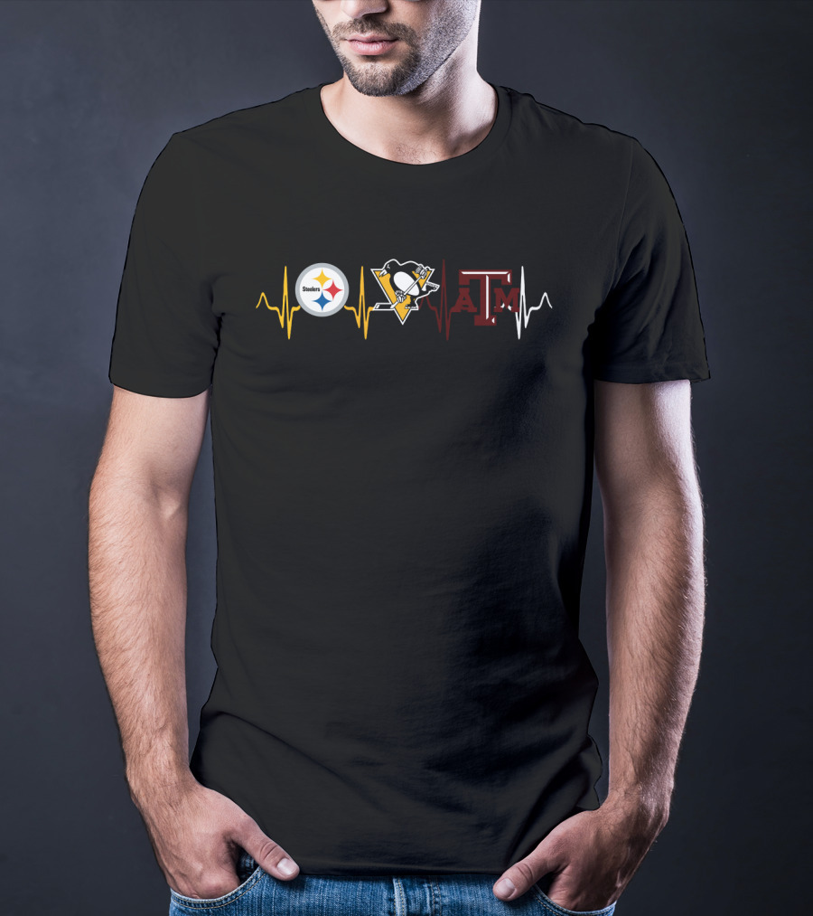 Steelers Penguins Texas A&M Love Heartbeat T-Shirt