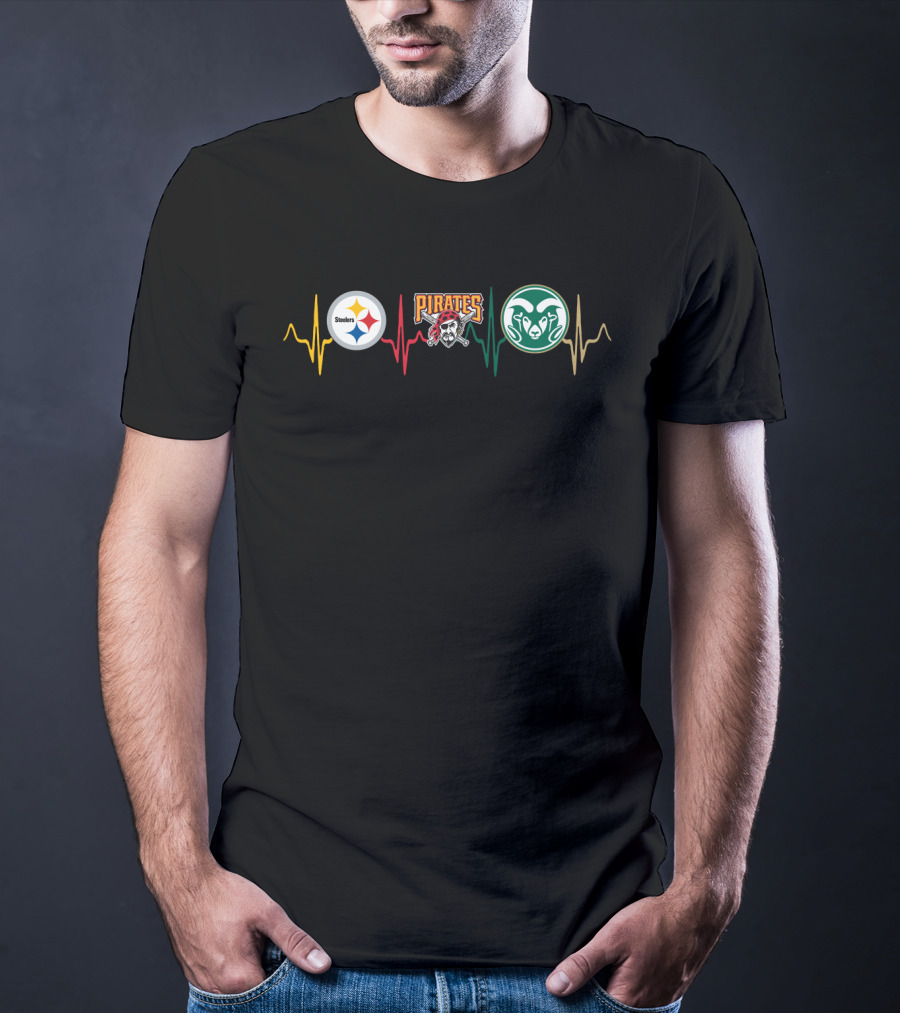 Steelers Pirates Colorado State Rams Heartbeat T-Shirt