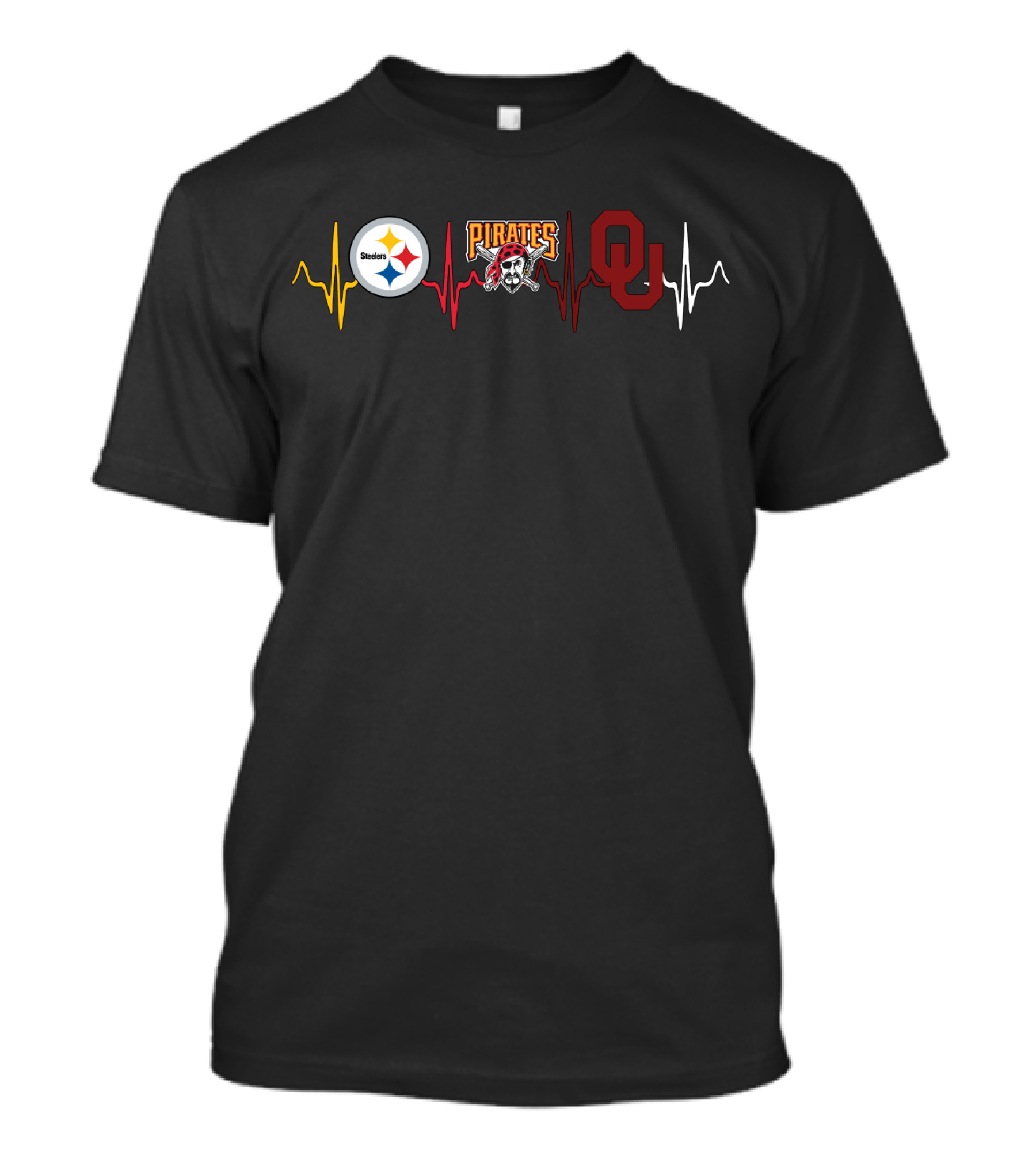 Steelers Pirates Oklahoma Sooners Heartbeat T-Shirt