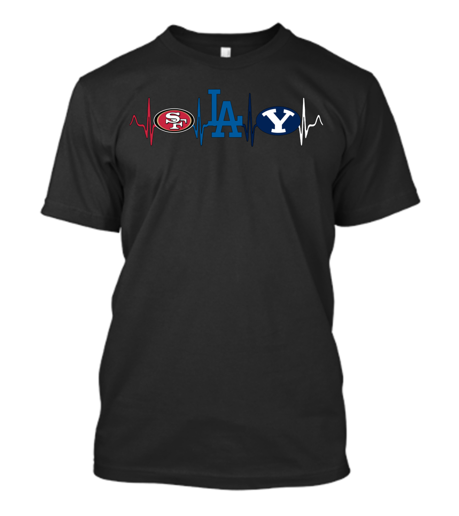 49ers Dodgers Cougars Heartbeat T-Shirt