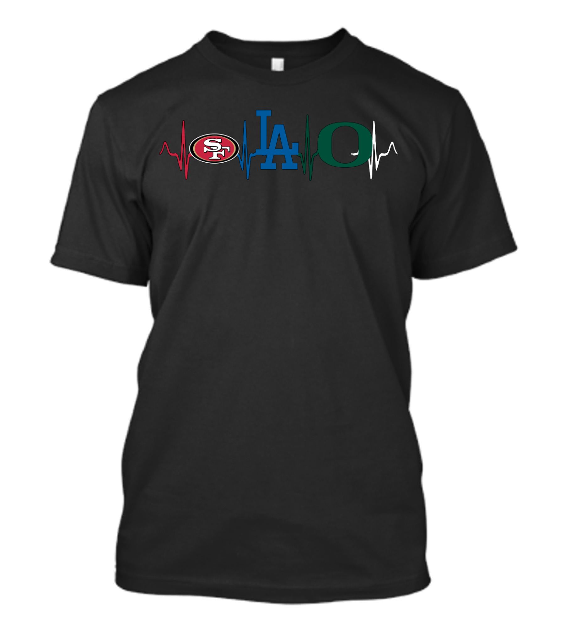 Love 49ers Dodgers Oregon With Heartbeat T-Shirt