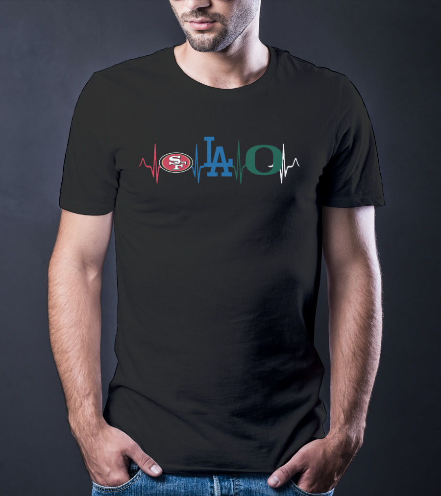 Love 49ers Dodgers Oregon With Heartbeat T-Shirt