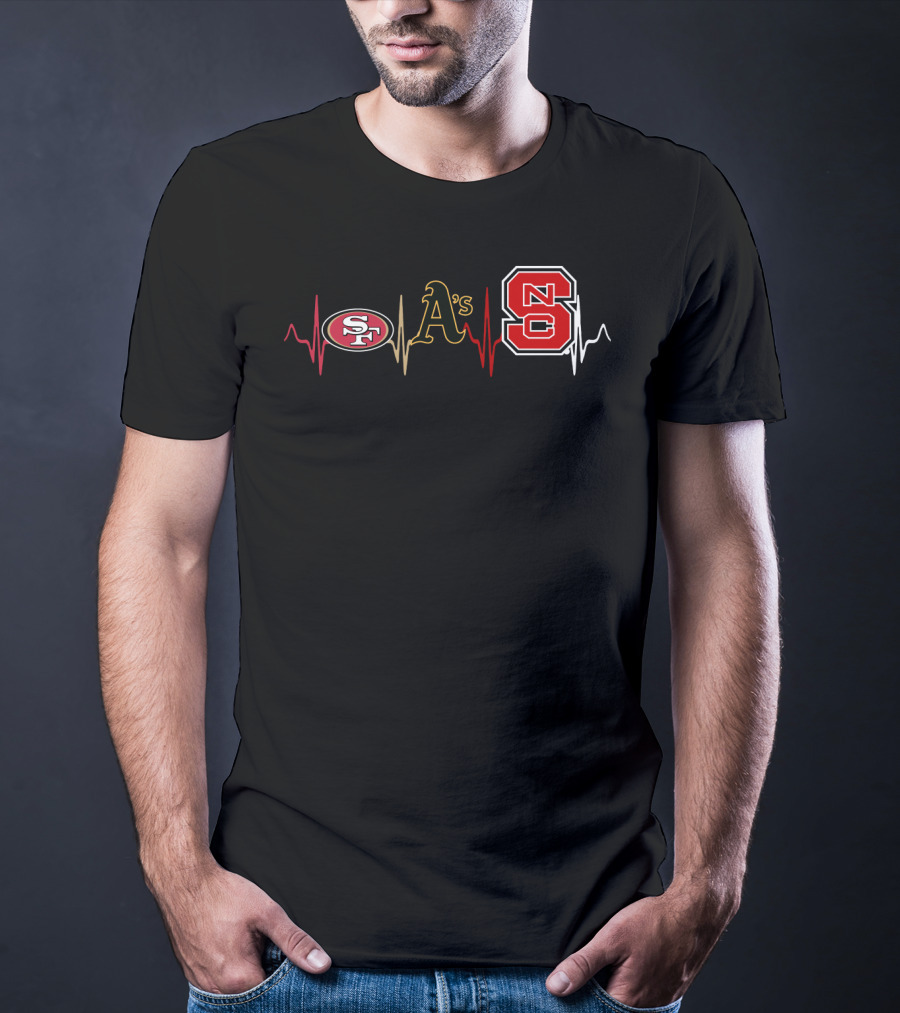 San Francisco 49ers Oakland Athletics North Carolina State Heartbeat T-Shirt