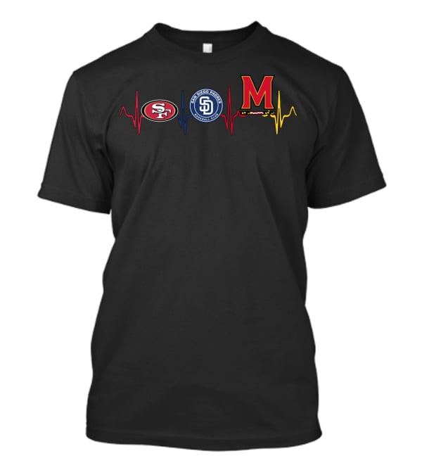 Love 49ers San Diego Padres Maryland Terrapins Heartbeat T-Shirt