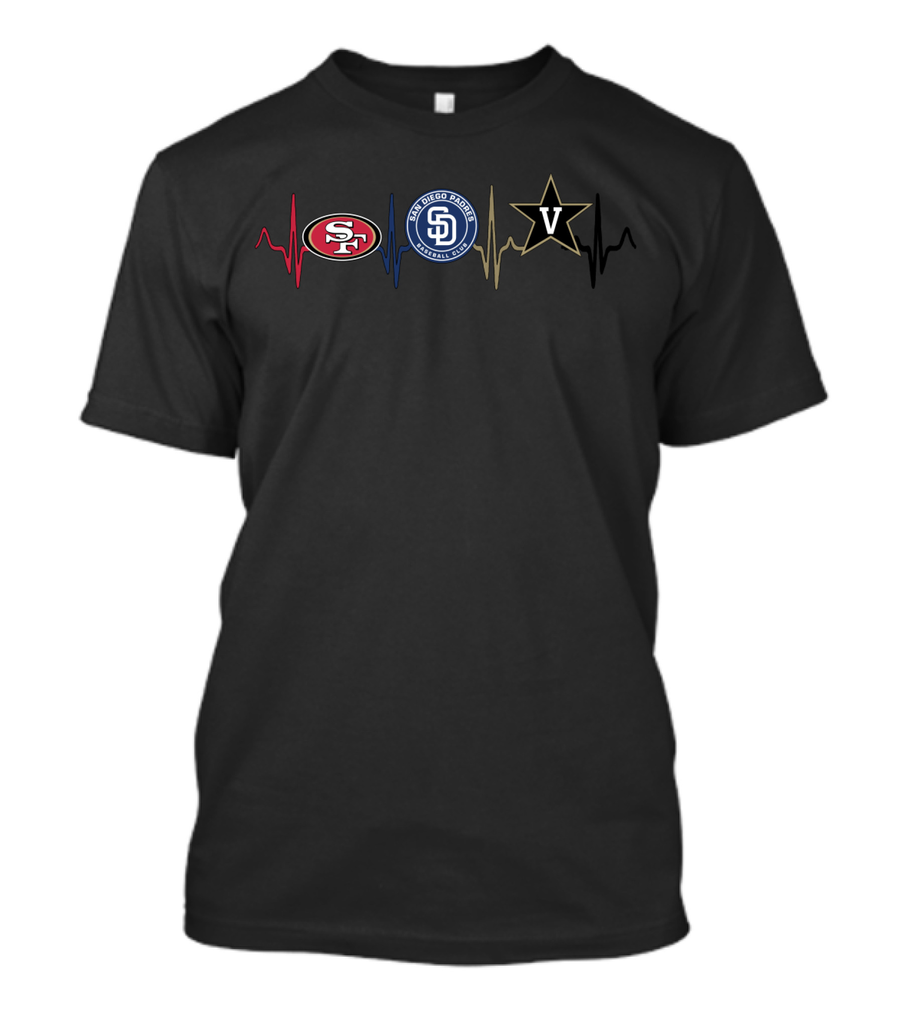 San Francisco 49ers San Diego Padres Vanderbilt Commodores Heartbeat T-Shirt