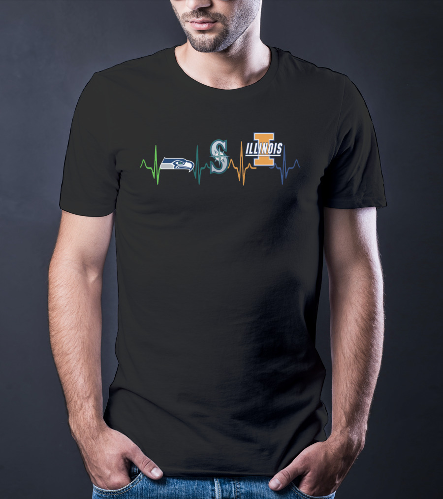 Seahawks Mariners Illinois Heartbeat Logos T-Shirt