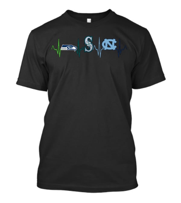 Love Seahawks Mariners North Carolina Tar Heels Heartbeat T-Shirt