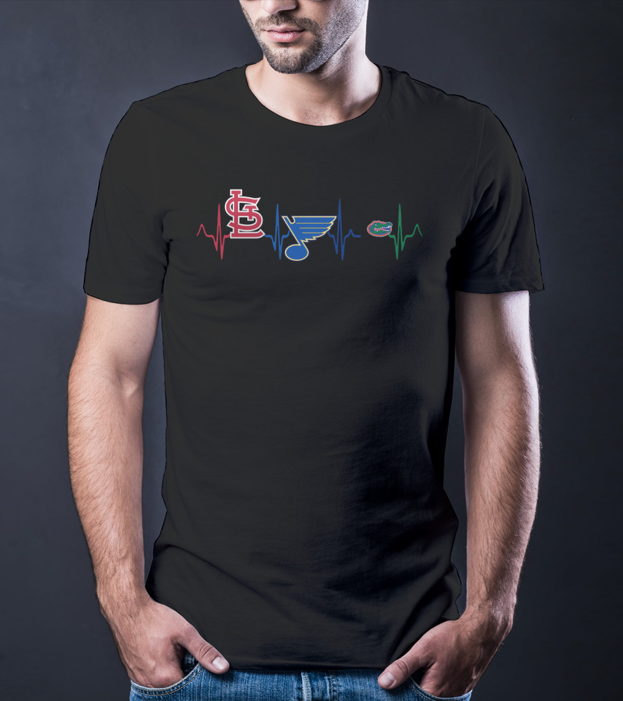 Love Stcardinals Blues Gators Heartbeat T-Shirt