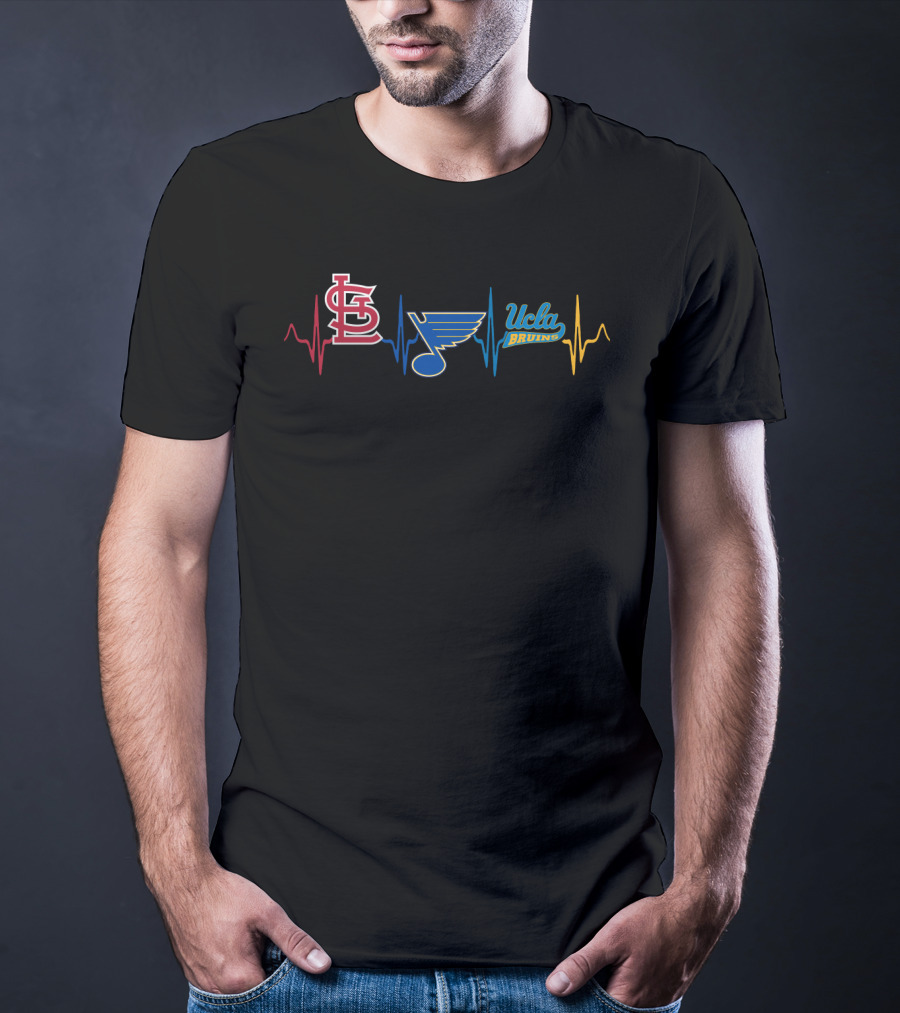 Love St. Louis Cardinals Blues Ucla Bruins Heartbeat T-Shirt