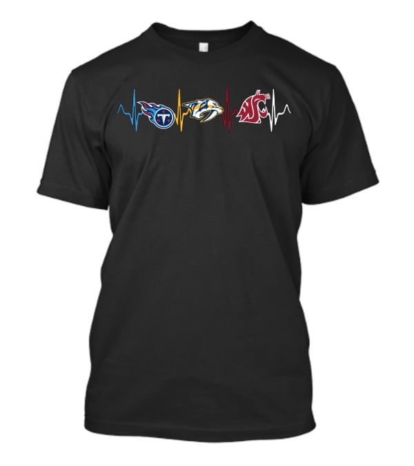 Tennessee Titans Nashville Predators Washington State Cougars Heartbeat T-Shirt