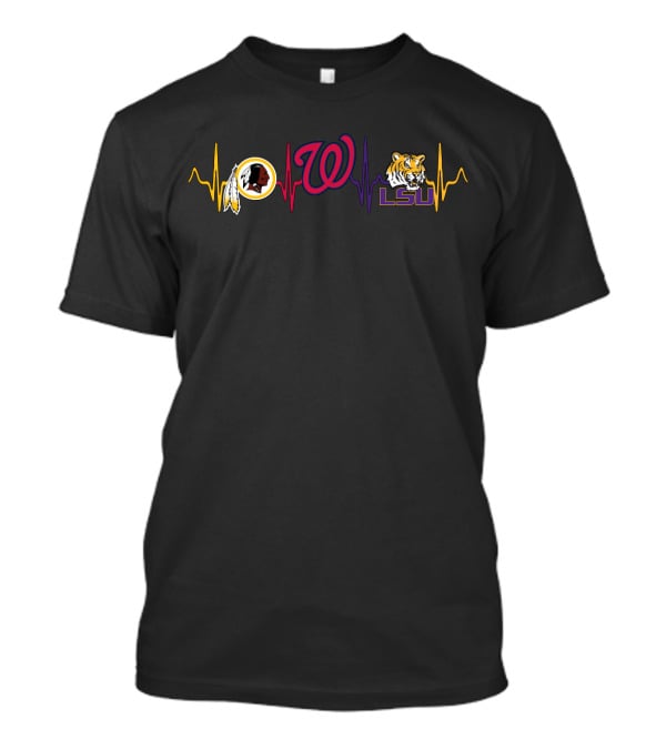 Love Redskins Washington Nationals Lsu Tigers Heartbeat T-Shirt