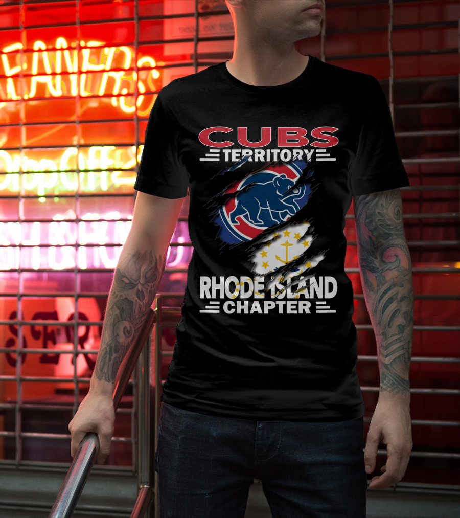 Cubs Territory Rhode Island Chapter Logo With Chicago Cubs And Rhode Island State Symbols T-Shirt