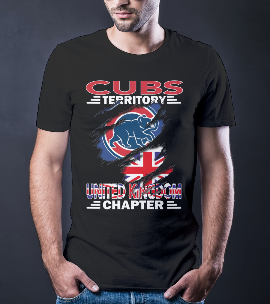 Cubs Territory United Kingdom Chapter Cubs Bear Logo With Union Jack Background T-Shirt