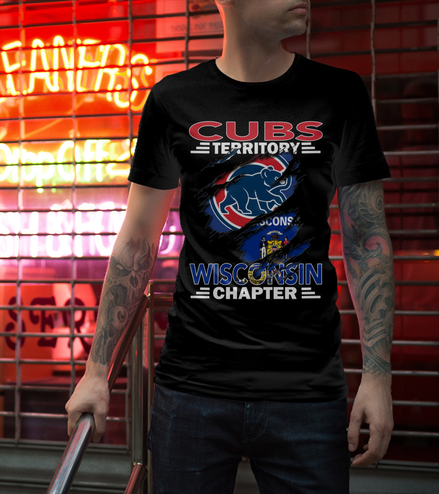 Cubs Territory Wisconsin Chapter Rip Design With Wisconsin State Flag Emblem T-Shirt