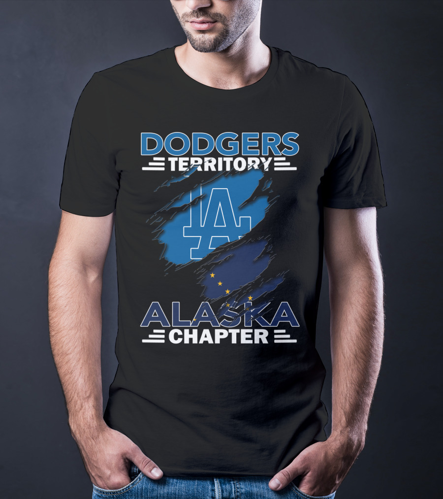Dodgers Territory Alaska Chapter LA Logo With Alaska Flag T-Shirt