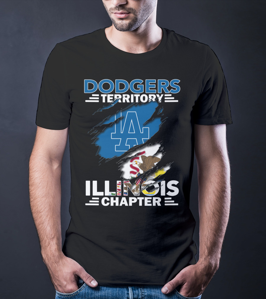 Dodgers Territory Illinois Chapter LA Logo And Illinois Flag Emblem T-Shirt